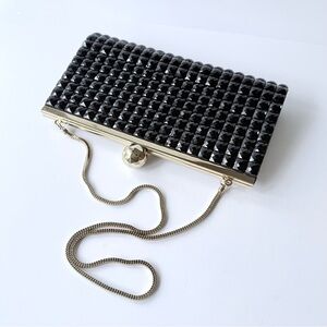 Kate Spade Evening Bag Black Rhinestone Studded Convertible Shoulder to Clutch